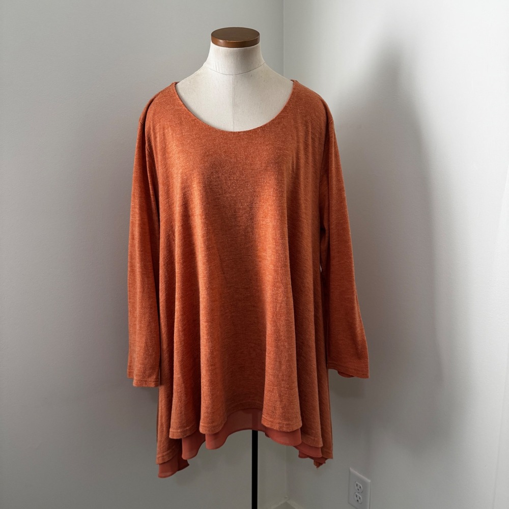Umgee 2XL Orange 3/4 Sleeve Tunic Top ~ Fall Autumn Pumpkin Patch Lagenlook